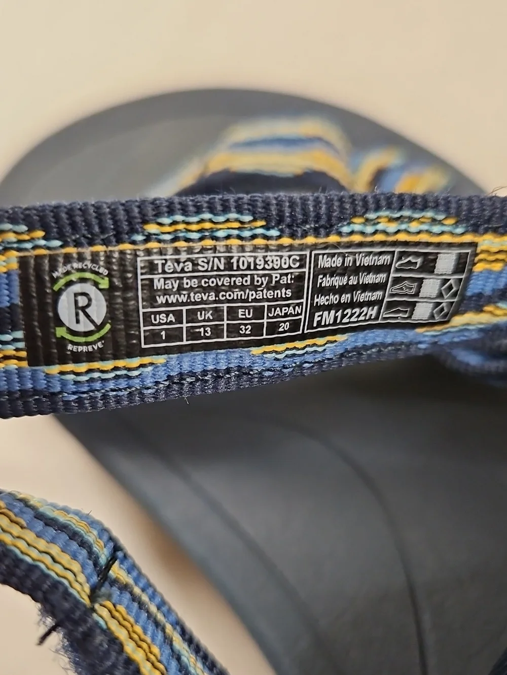 Teva Boys Blue/Yellow Striped Sport Sandals, Size 1